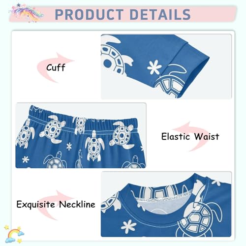 Pajama Sets Long Sleeve Turtle Pattern on Blue Soft Comfy Sleepwear 2 Piece PJS 3-8T4