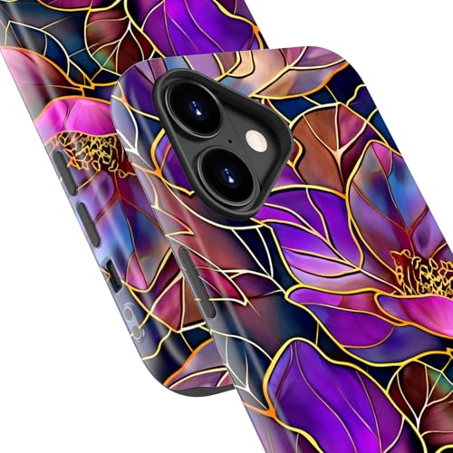Image of Goodon for iPhone 17 Case Cute - Wireless Charging Compatible - Dual-Layer Hard Shell + Silicone Cover - Protective Phone Case with Trendy Designs for Women - Blooming Purple Flowers | Dual-Layer Hard Shell + Silicone, Slim Fit Protective Phone Cover with Wildflower Designs for Women Girls