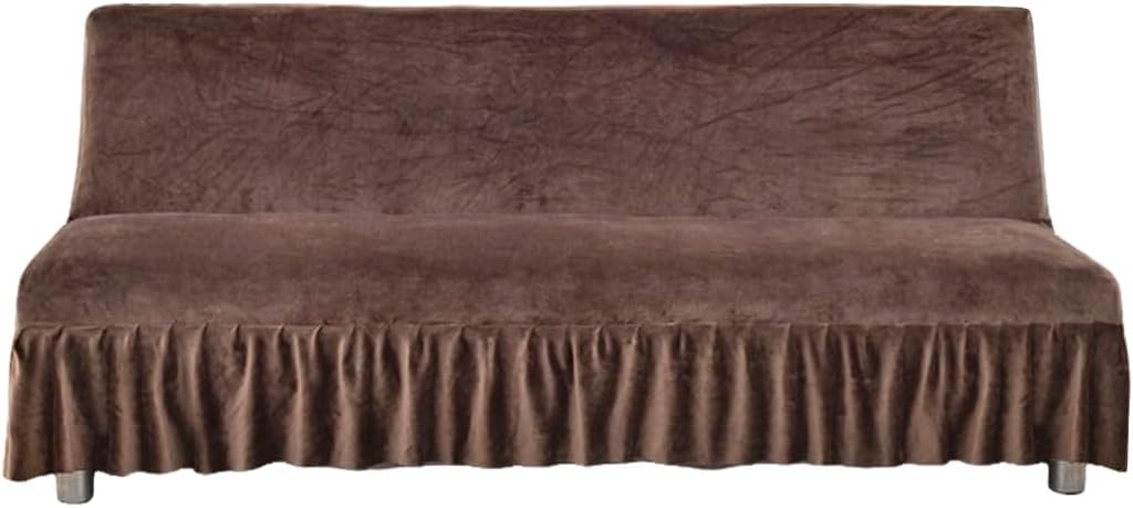Stretch Armless Futon Cover with Skirt Ruffled Sofa Bed Slipcover Washable Folding Futon Sofa Covers Furniture Bed Protector with Elastic Bottom for Kids Pets Medium Light Coffee