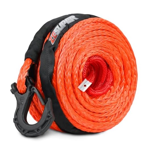 ZESUPER 3/8" x 100ft Synthetic Winch Rope Dyneema Winch Cable Car Tow Recovery Cable Winch Line Cable 23809 lbs for 4WD Off Road Vehicle Truck SUV Jeep(Orange)