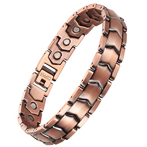 VITEROU Mens Magnetic Solid Pure Copper Therapy Bracelet with High Powered Healing Magnets for Arthritis Pain Relief,3500 Gauss,8.5 Inches