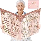 Turypaty Large 75th Birthday Card With Envelope for Girls, Pink Rose Gold Back in 1950 Happy 75th Birthday Giant Guest Signature Book Gift, Extra Big Seventy-five Greeting Card Decoration Party Supply