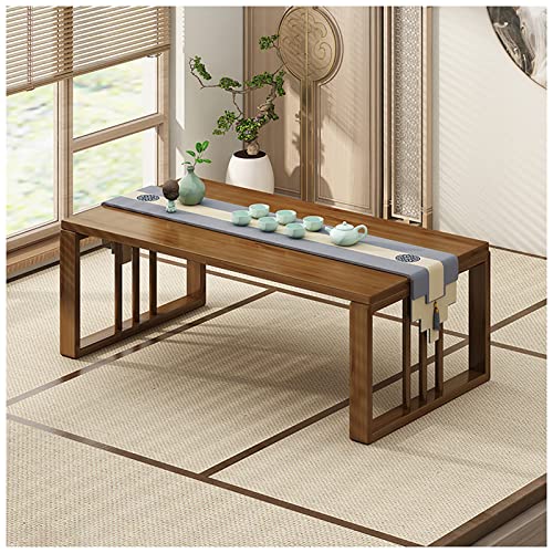 Table basse tatami marron 80x42x33cm avec étagère basse pour salon