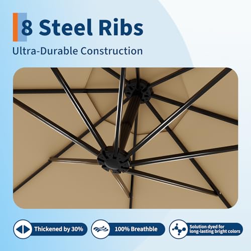 10FT Cantilever Umbrella outdoor patio, Offset Patio Umbrella with Easy Lift & Tilt Adjustment, UV Protection Fade Resistant for Deck, Pool, Garden, Tan