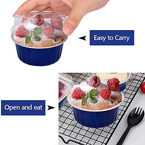 Desserts Foil Baking Cups, 5 Oz 100 Pcs Reusable Cupcake Cups With Lids, Pie Ramekins, Pudding Cups Cake Pans For Wedding,Christmas,Kitchen,Birthday Party,Various Holiday Parties #TOP4