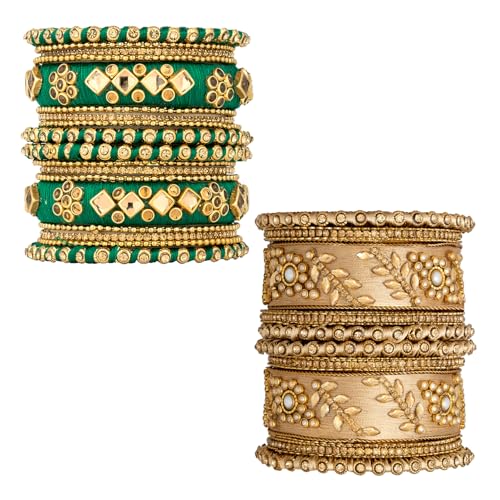 Image of Peora Silk Thread Kundan & Stone Studded Chuda Bangles Set Gift for Women