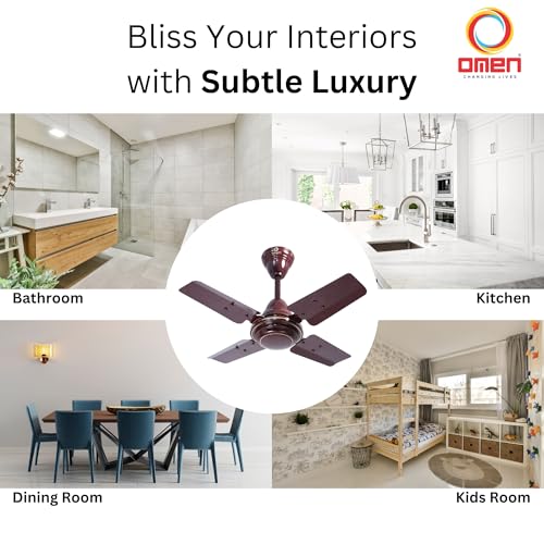 Image of Omen Changing Lives Durby 600 mm /24 inch Ceiling Fan | 900 RPM,Ultra High-Speed 4-Blade Decorative Fan | Energy-Efficient Performance | Powerful Air Delivery | 2-Year Warranty (Brown)