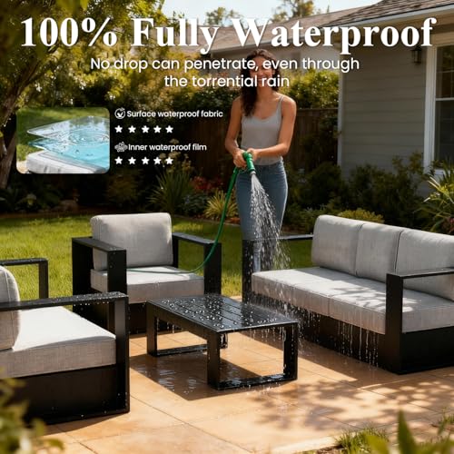 Image of LayinSun Oversized Aluminum Outdoor Furniture, 1 Piece Patio Lovseat Sofa, Deep Seating and Upgraded 6-inch Cushions for Porch, Balcony, Deck