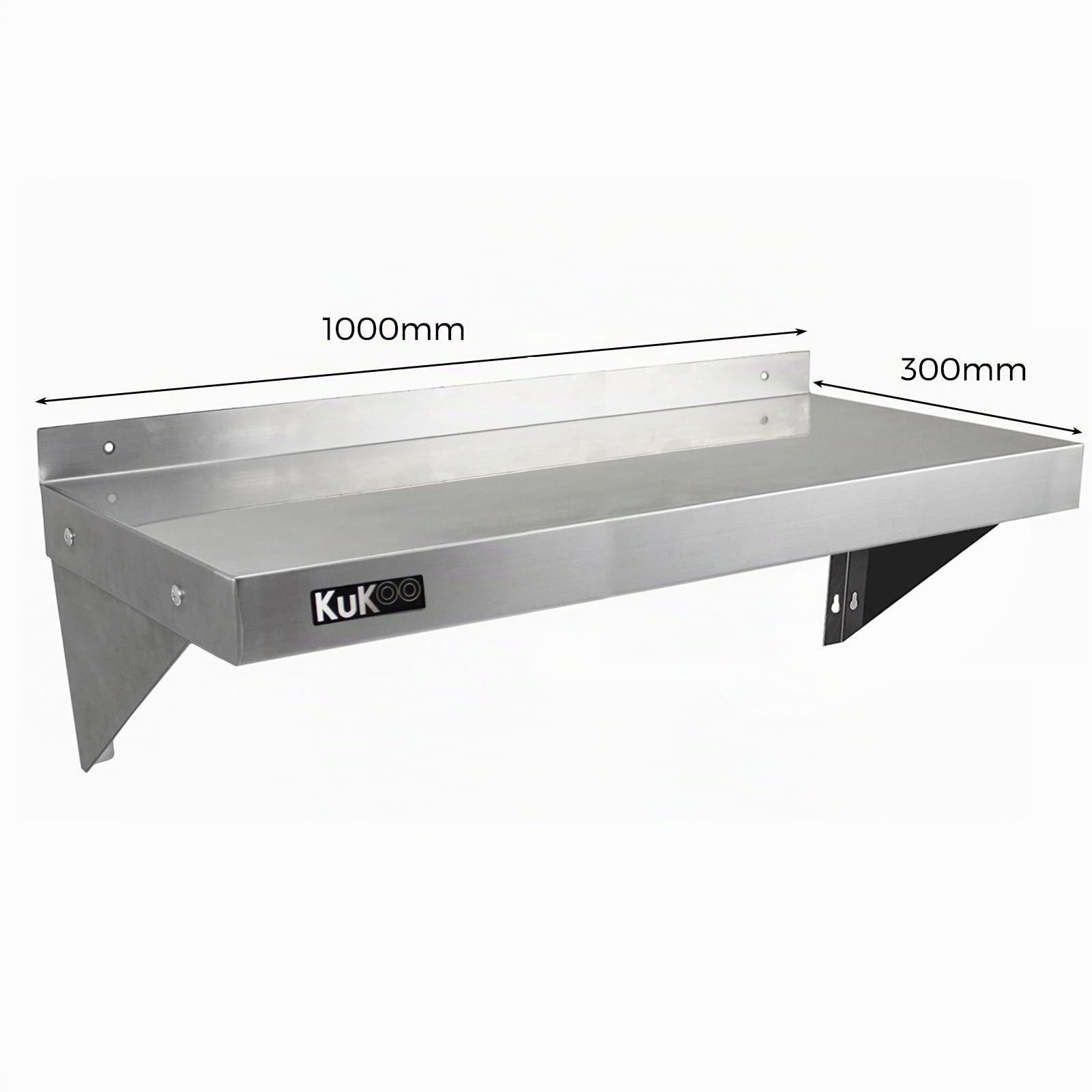 KuKoo - Mensola da parete in acciaio inox, per cucina, per catering, resistente alla corrosione e panno in microfibra, 1000 x 300 mm, 2 pezzi
