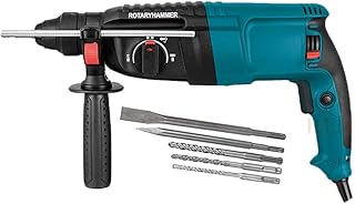 800-900W 26mm Heavy Duty Variable Speed Reversible Rotary Hammer Drill with 5 Bits & Case For Hammering, Drilling & Chiseling on Wood, Metal, Concrete (26mm |800 watt |1100Rpm |Color-Multi)