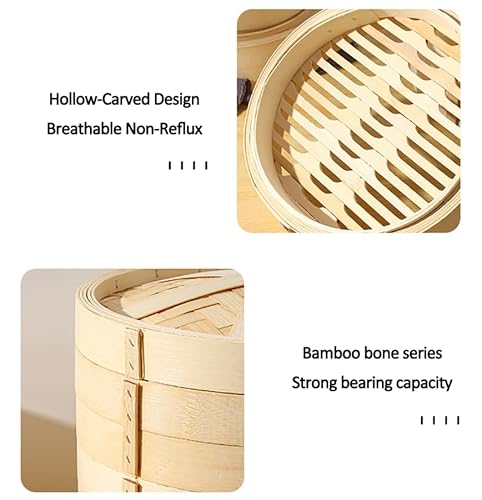 Luminexia Bamboo Steamer,2 Tiers & Lid,Handmade Steam Basket,Chinese Natural Rice Cooking Food Cooker,Traditional Design Healthy Cooking For Dumplings,Vegetables,Chicken,Fish (9 Sizes) - Image 4