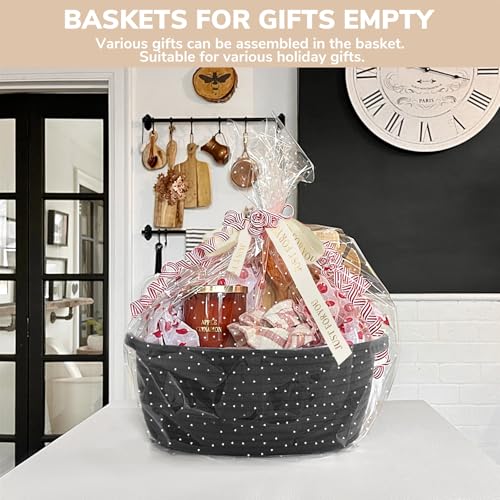 Image of CHICVITA Black Empty Gift Basket, Small Woven Baskets for Organizing, Rope Baskets for Storage, Decorative Basket for Dogs, Cats, Cute Organizer for Shelves, 12 inchx 8 inchx 5 inch (Pack of 2)
