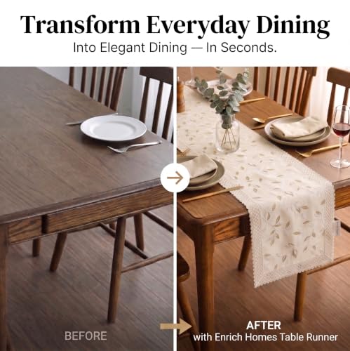 Image of Premium Embroidered Dining Table Runner 6 Seater | Washable Heat Resistant Fabric | Cotton-Silk Blend | Fits 4 & 8 Seater Dining Table | Centre Table Decor | 13 x 72 Inch | Ivory