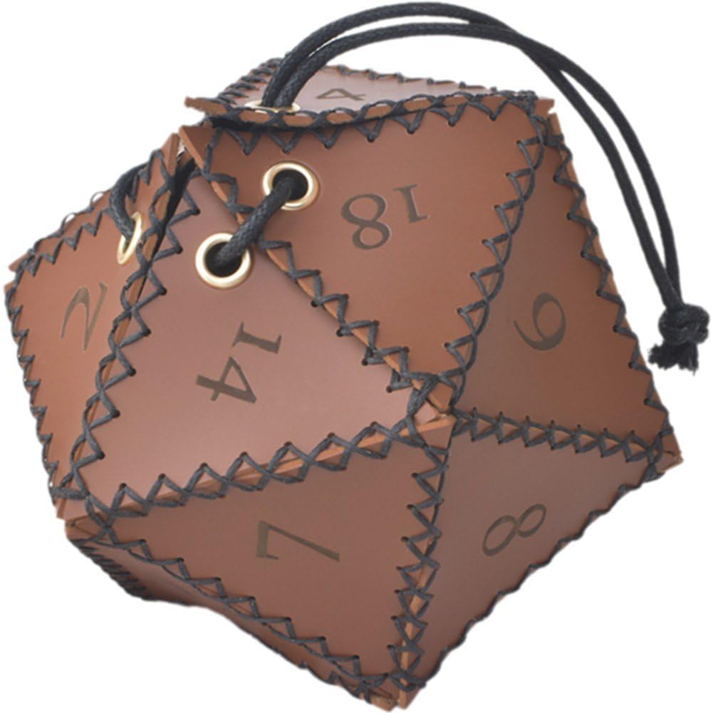 Stakee Brown Dice Bag, Leather Dice Pouch, Polyhedral Drawstring Dice Storage Pouch,Dnd Dice Bag For Table Games,Great For Chessboard Game Accessories Storage