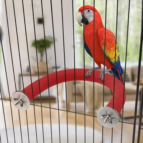 Image of Rypet U Shape Parrot Perch Stand Toy for Paw Grinding Clean Stick Exercise, Rough-Surfaced Quartz Bird Perch Standing Cage Accessories for for Small Parakeets Cockatiels Conures Macaws Finches(Red)