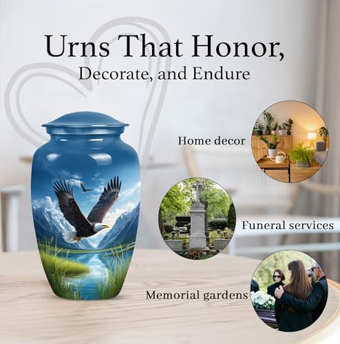 Image of Eagle Decorative Urn for Adult Ashes, Large Mountain Urns for Men, Memorial Blue Urns for Mother Burial, Cloud Cremation Urn for Human Ashes Male & Female Funeral, 10 Inch