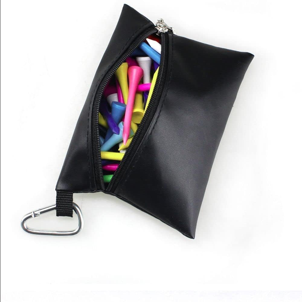 Borsa per tee da golf in pelle con cerniera, accessori per borse da golf, sacchetti neri per mini golf tee