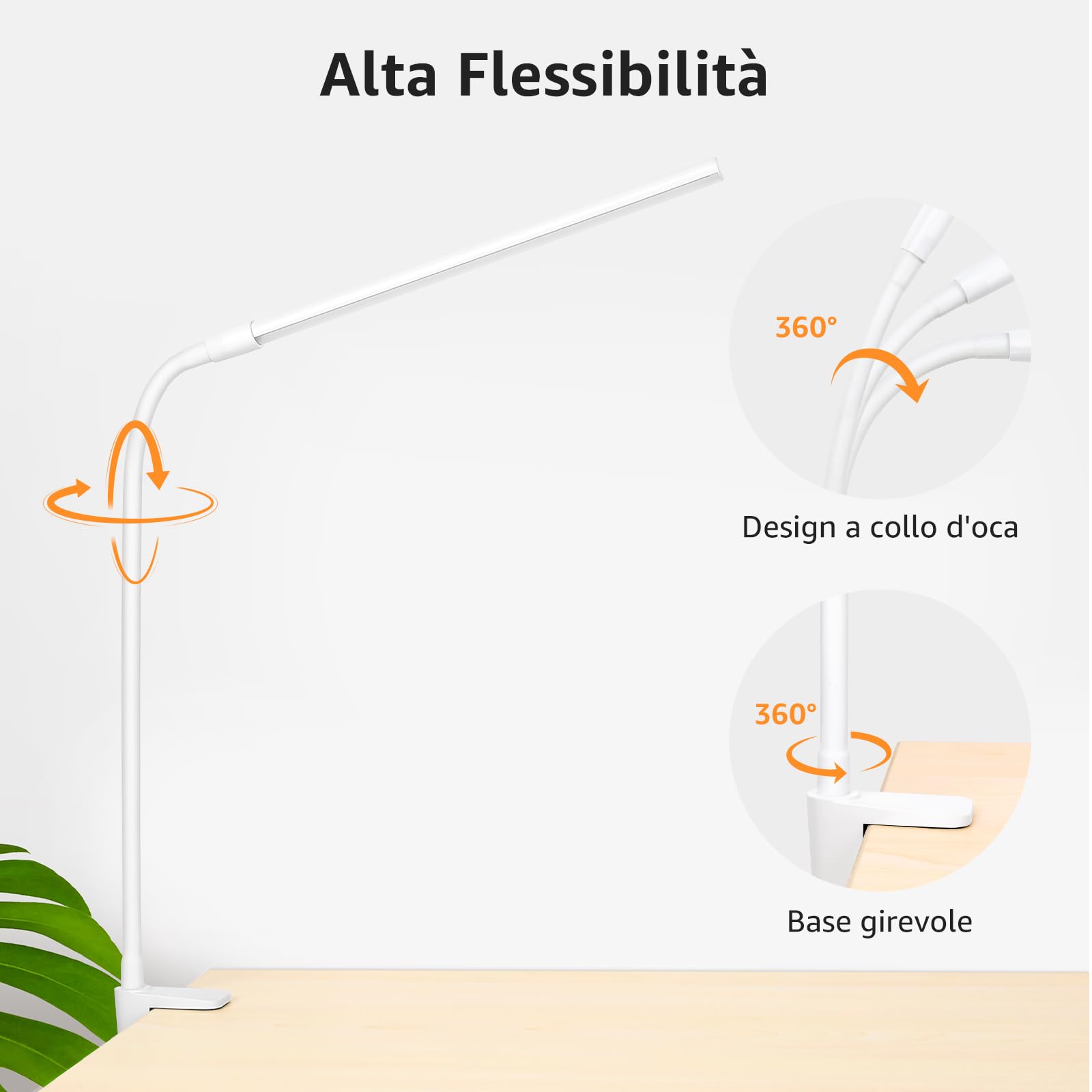 Lepro Lampada da Scrivania LED con Morsetto, Lampada da Tavolo con 3 Modalità, 10 Livelli di Luminosità, Luce Scrivania Dimmerabile e Protezione degli Occhi per Lettura, Studio, Ufficio, Bianco