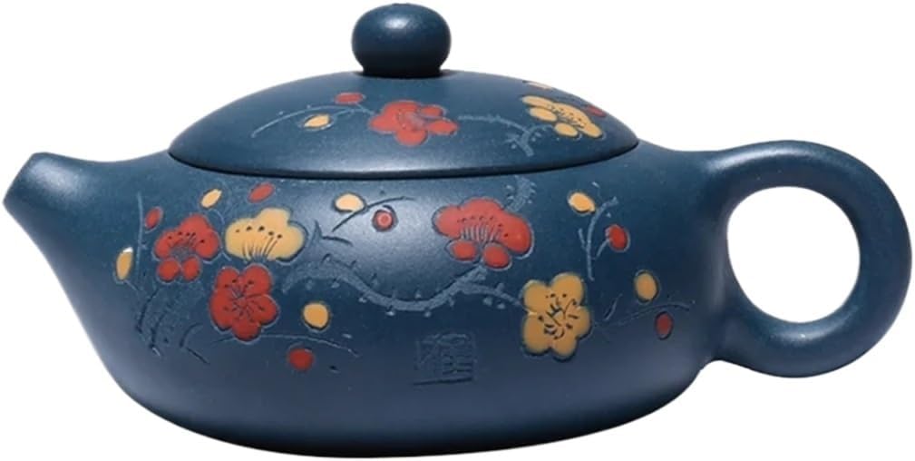 160ml Handmade Clay Teapots Plum Blossom Xishi Tea Pot Azure Mud Kettle Authentic Zisha Tea Set (Blue 13.8 * 6.4 * 6.3cm)