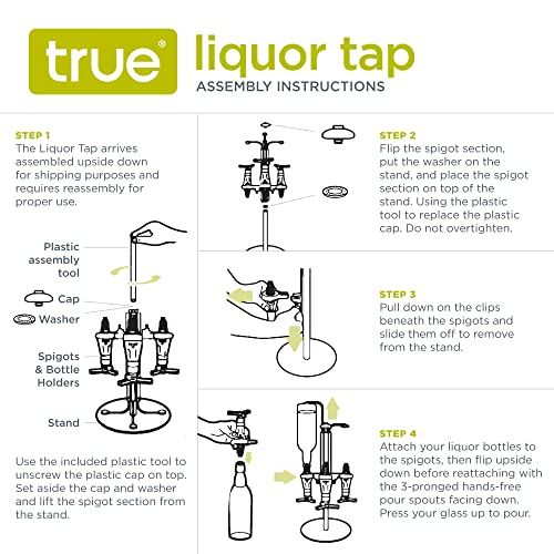 Image of True 4-Bottle Dispenser, Novelty Drink Dispenser for Whiskey, Bourbon, Vodka, Gin, and Spirits, Fun Bar Cart Accessories for Home Bar, Man Cave, or Liquor Cabinet Decor, Set of 1, Liquor tap