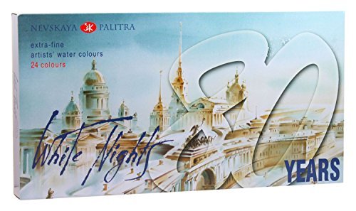 White Nights Watercolour Artists Watercolour Whole Pans, Plastic, Multi-Colour, Set of 24 by White Nights Watercolour
