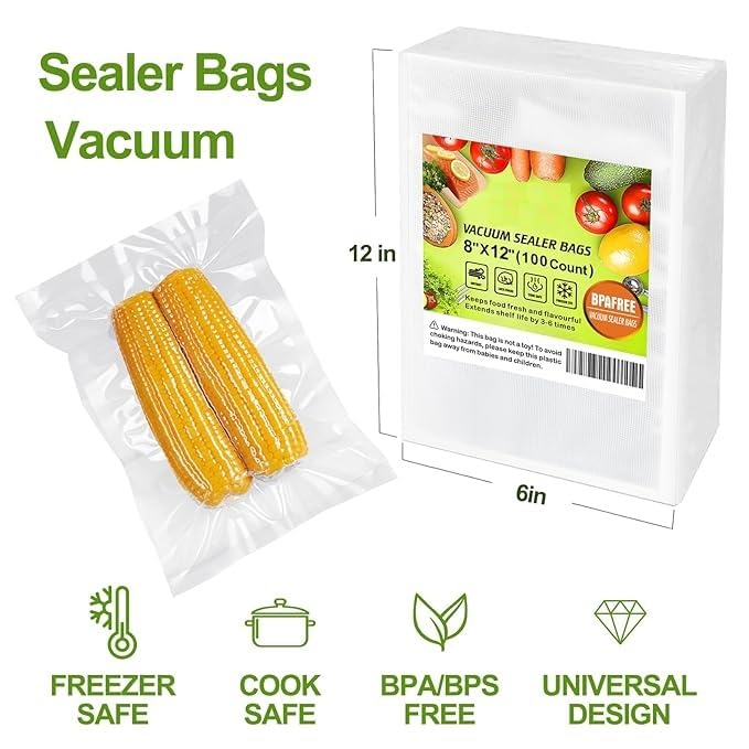 Shrevi Vacuum Sealer Bags Food Saver Bag Rolls,20 * 30 Pack 100Pcs Seal A Meal Bags Roll for Food, Textured, Sous Vide,Customize Size, Freezing Storage Meat Cheese Dry Goods 3