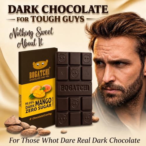 Image of BOGATCHI Chocolate 99% Dark| Mango | Real Cocoa Intense Dark Chocolate, 60 gm