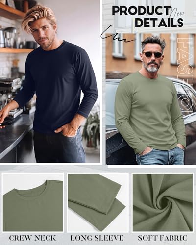 Image of August Alley 4 Pack Men's Big and Tall Cotton Shirts L-7XL, Long Sleeve Oversized Tops Loose Casual Large T-Shirts Basic Tee