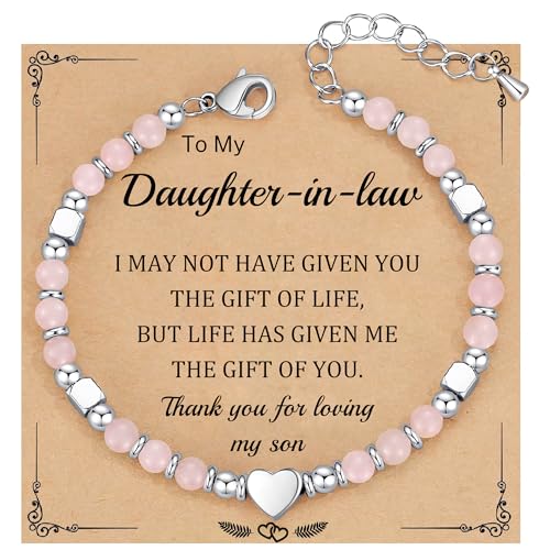 Btysun Gifts for Daughter in Law, Daughter in Law Gifts Mothers Day Gift Heart Charm Bracelets for Women Funny STocking Stuffers for Adults Adjustable Bead Bracelet