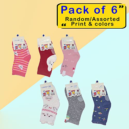 Image of Koochie-Koo Cotton Baby Socks For Girls, Kids Socks For Baby Girls, Anti Skid Socks For Girls, Anti Slip Socks For Babies, Multicolor, 12-18 Months (Pack Of 6, Ankle Length)