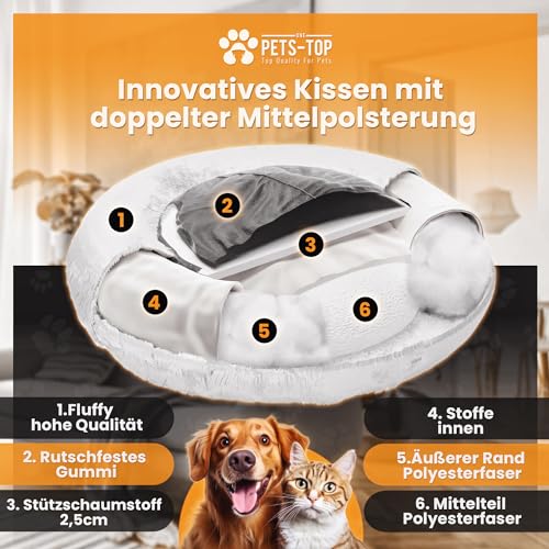 One PETS-TOP Rundes Haustierbett, Donut Hundebett, Katzenbett weich Donut-Bett mit abnehmbarem, waschbarem Bezug, Komfortabler Schlafplatz für Katzen & kleine bis mittelgroße Hunde (60x60x17cm)