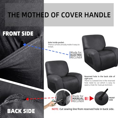 Image of ANARACHON Recliner Chair Covers Leather Like, 4 Pieces Recliner Cover for Recliner Chair, Soft Sofa Slipcover Furniture Protector Washable Sofa Cover for Pets Kids (Dark Gray)
