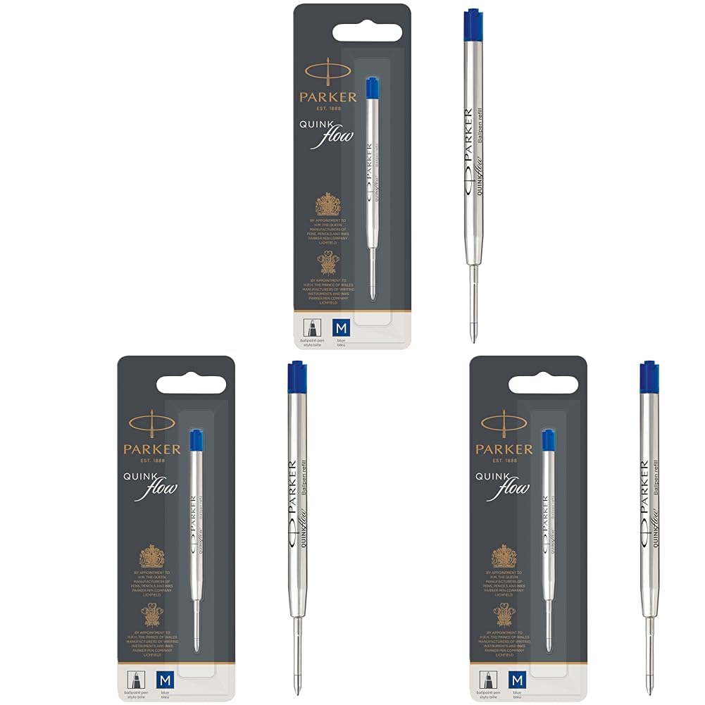 Parker 1950371 Quinkflow Tükenmez Kalem Yedeği, Orta Kalınlıkta Uç, Mavi 3lü paket