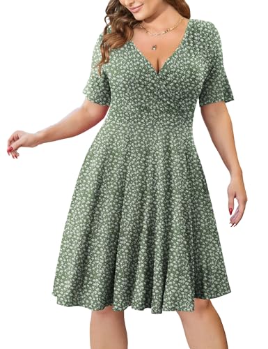 Image of Ahlaray Plus Size Faux Wrap Dress for Curvy Women with Pockets | Flattering faux wrap V-neck with soft stretch fabric and pockets for work, weddings and everyday comfort.