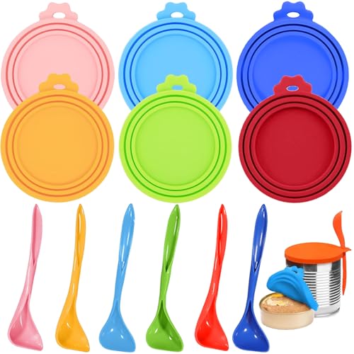 PENGDOMI - Pet Can Covers Lids,6 Pack Pet Food Can Covers Lids,Washable Silicone Can Cover,One Size Fits,Most Standard Size Dog And Cat Can Tops Airtight Seal For Pets Food Storage,Includes Bonus Scoop