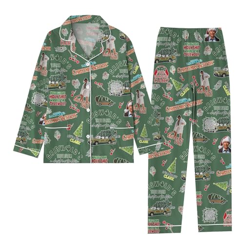 Christmas Vacation Allover Print Lounge Sleep Pajama Set, Griswold Christmas Pajamas Set, Griswold Co Pajamas Set, Christmas Tree Farm Set, Family Pajamas White4