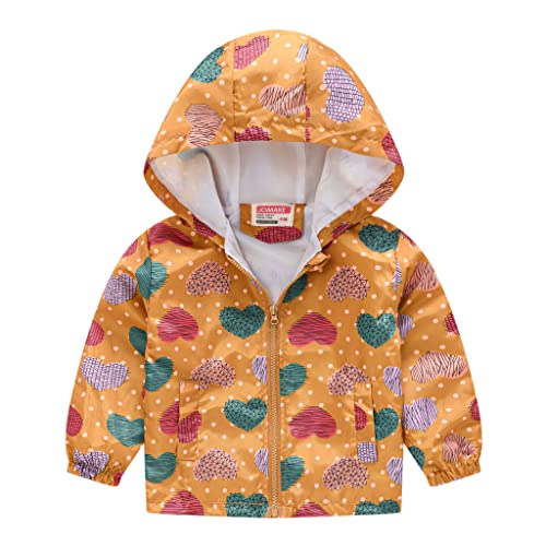 Toddler Girl's And Boy's Outdoor Floral Animal Printed Zip Jacket Hooded Trench Light Windproof Jackets Outerwear A-Yellow #TOP17