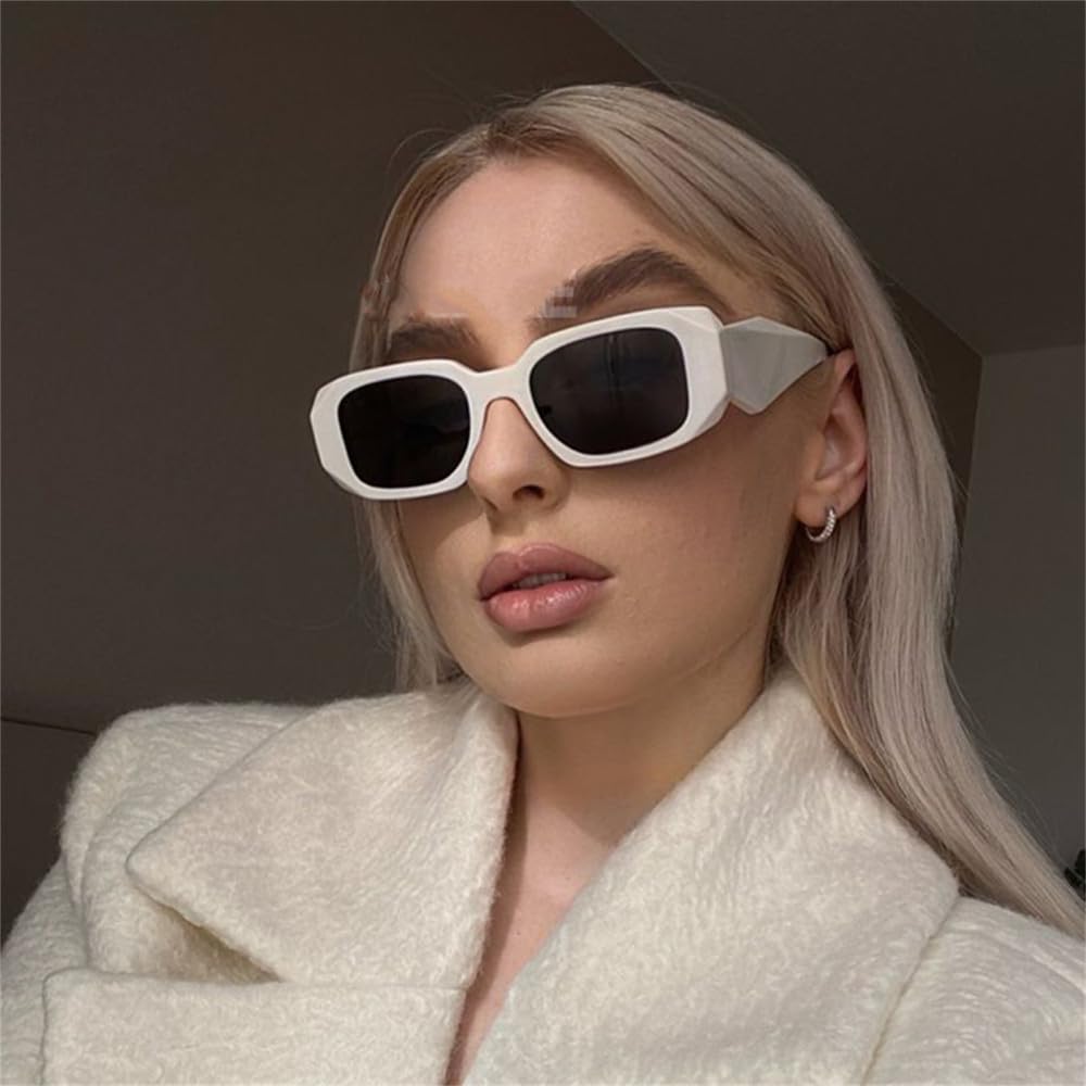 Geformte rechteckige weiße Sonnenbrille aus Acetat für Damen, polarisierte Sonnenbrille für Herren, dreidimensionaler Rahmen, UV400-Farbtöne