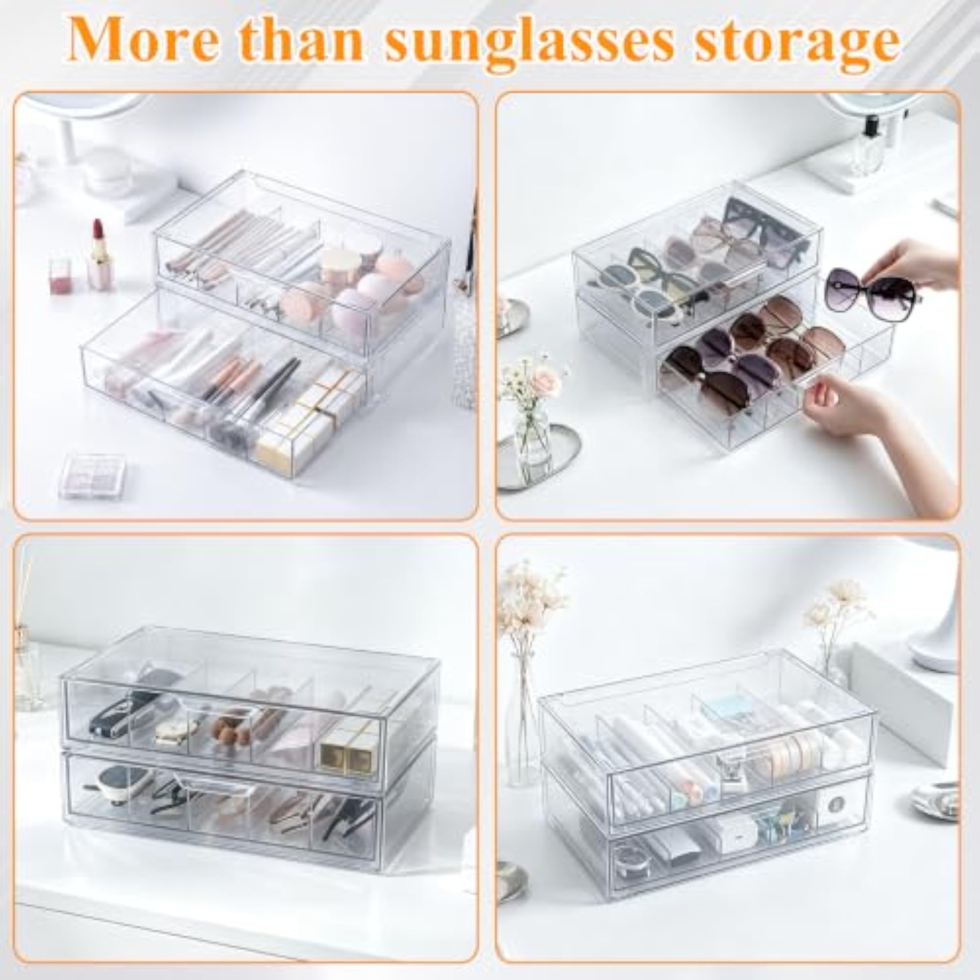 2-Tier Sunglasses Organizer, Stackable Acrylic Storage