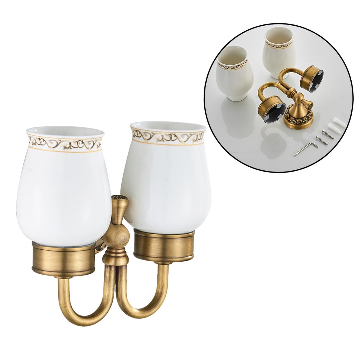 Portavasos Doble De Cobre Antiguo para Cepillos De Soporte De Pared para Tazas De Cerámica para Decoración De Baño