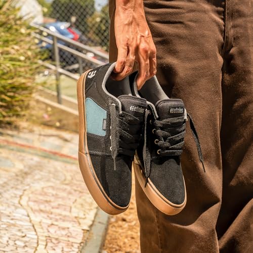 Image of Etnies Barge LS - Classic Skate Look, Slim Vulcanized Silhoutte, Hefty Armored Collar, Reinforced Vulc - Black /Teal - 8