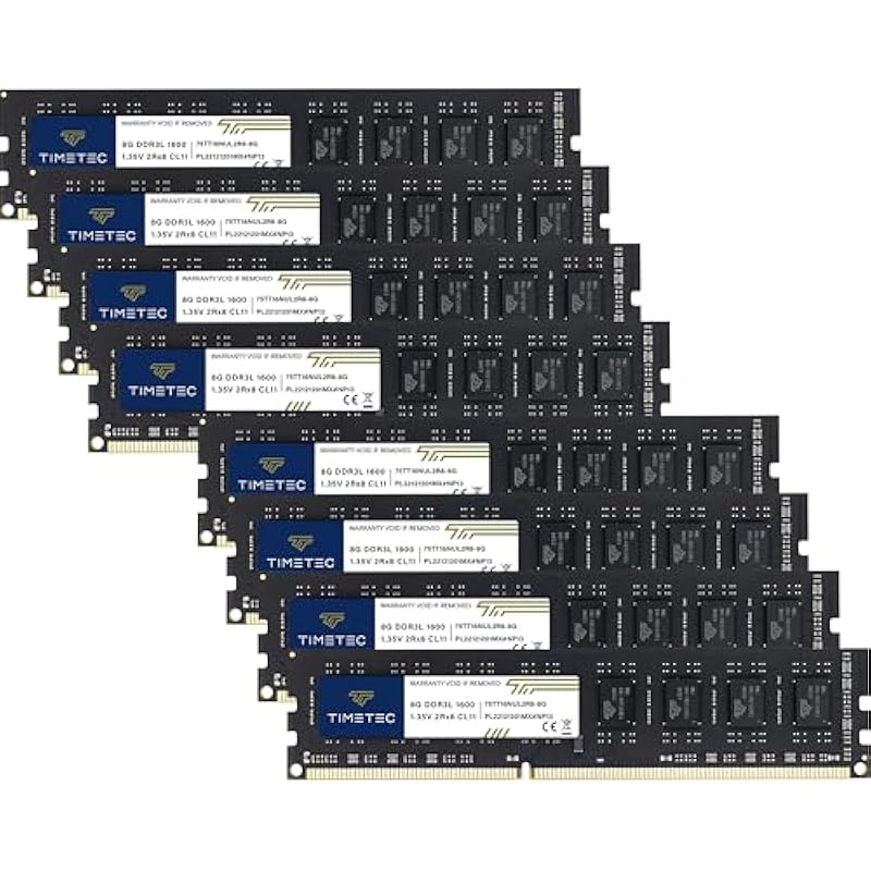 Timetec 64GB KIT(8x8GB) DDR3L / DDR3 1600MHz (DDR3L-1600) PC3L-12800 / PC3-12800 Non-ECC Unbuffered 1.35V/1.5V CL11 2Rx8 Dual Rank 240 Pin UDIMM Desktop PC Computer Memory RAM(SDRAM) Module Upgrade...