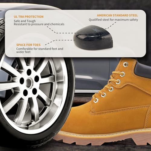 Steel Toe Work Boots For Men Water Resistant Leather Men's Safety Shoes 6" Non Slip Rubber Industrial Construction Boot2