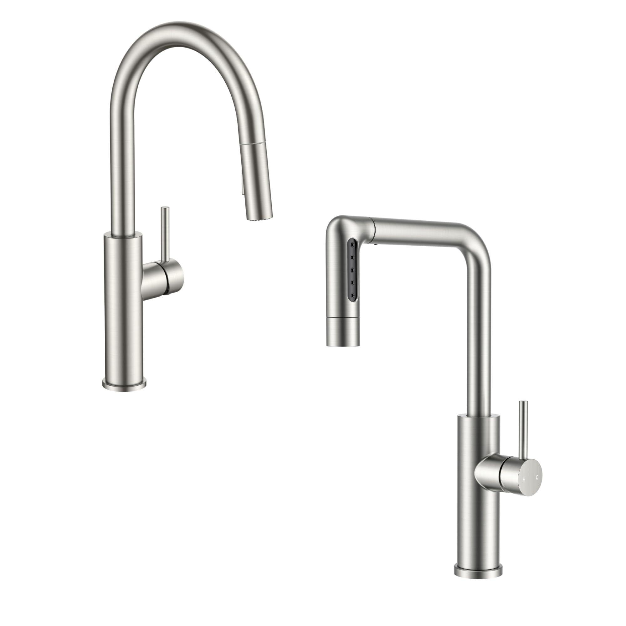 Grifo de Cocina con rociador desplegable + 5 Modos de caño, Grifo de Cocina en Cascada, níquel Cepillado