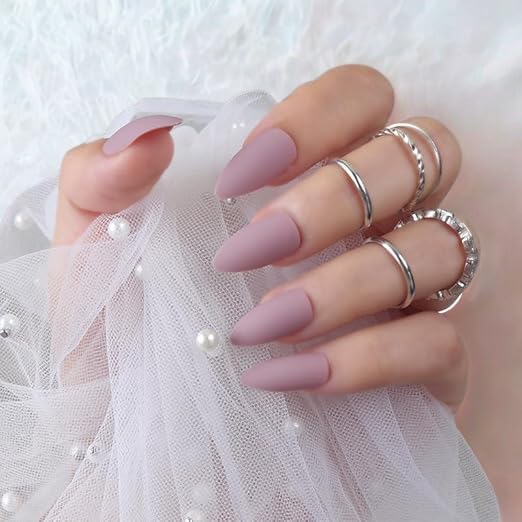 Image of 24 Pcs Reusable Artificial Nails Fake Nails with Glue and Kit| Bare Blossom Velvetty matte Press On Nails | ABS Material UV Protected Long Lasting Finish | Reusable Customizable Nail Kit |Long Stiletto Nails
