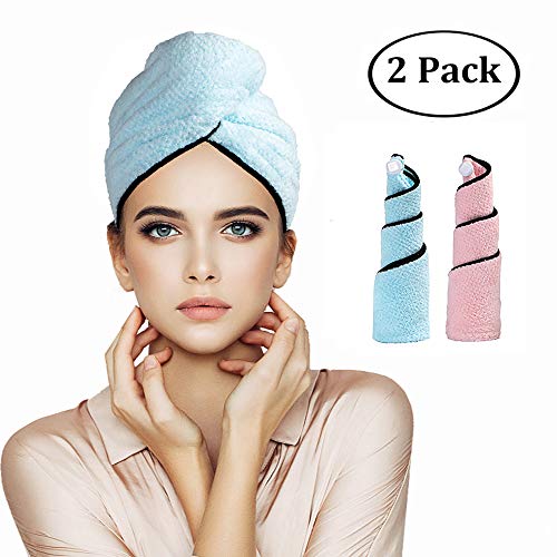 Orthland Microfiber Hair Towel Wraps for Women [2 Pack] Quick Dry Anti-frizz Head Turban for Long Thick & Curly Hair, Super Absorbent Soft (2 Pack- Blue+Pink)