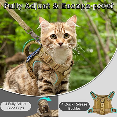 Nanappice Tactical Cat Harness And Leash For Walking Esacpe Proof,Adjustable Soft Mesh Large Cat Vest With Rubber Handle Easy To Control,Molle Pathes #TOP3