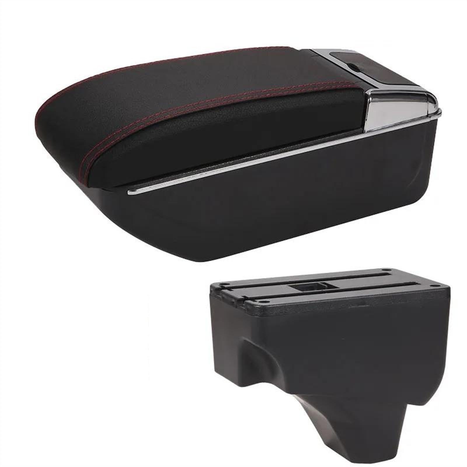 NOHEEU Car Center Console Storage Box Multifunctional Armrest Interior Accessories For 208 2008 2019-2024(D1 Black red No USB)