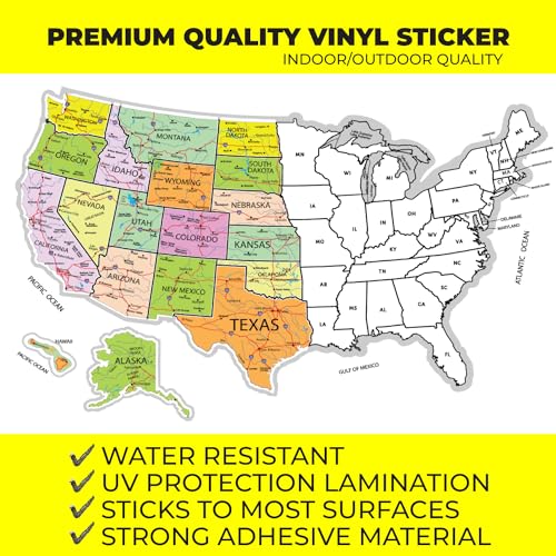 Image of RV State Travel USA Map Vinyl Sticker - Camper Trailer Decals for Window with State Flag - Road Trip Map of America - Waterproof, UV Protection for Window, Door or Wall (Roadmap)