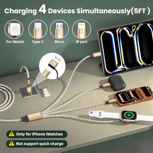 Travel Essentials 4in2 Multi Charging Cable for iPhone Watch Charger, 5FT - image 2